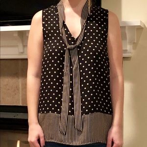 Black and creme polka dot tie tank top
